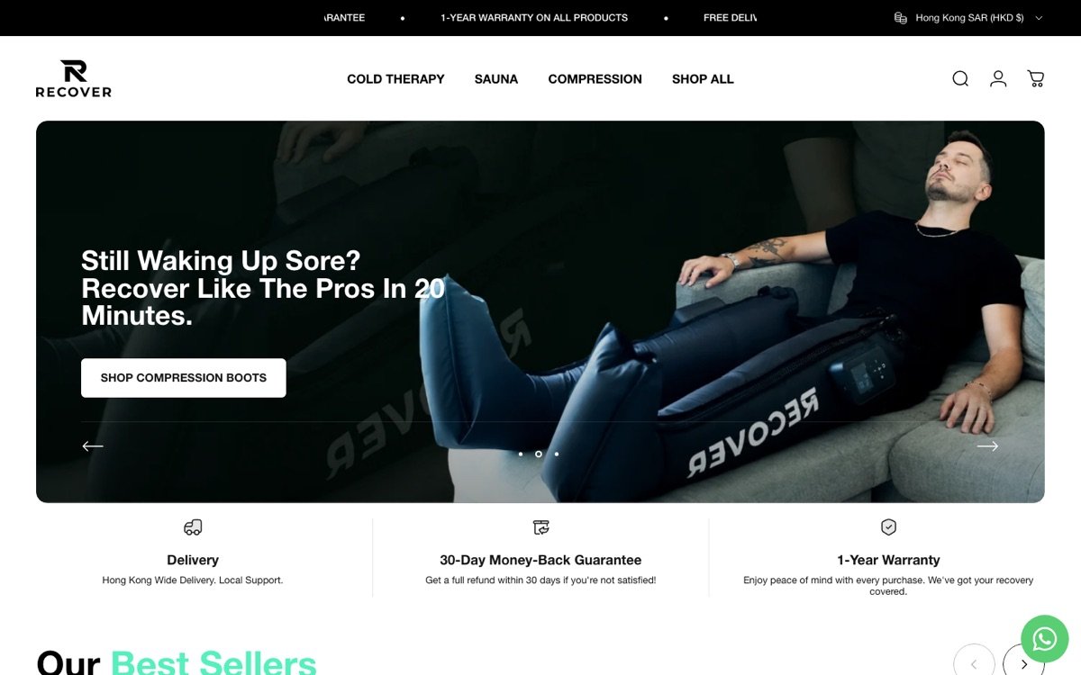 Recover Asia live Shopify storefront