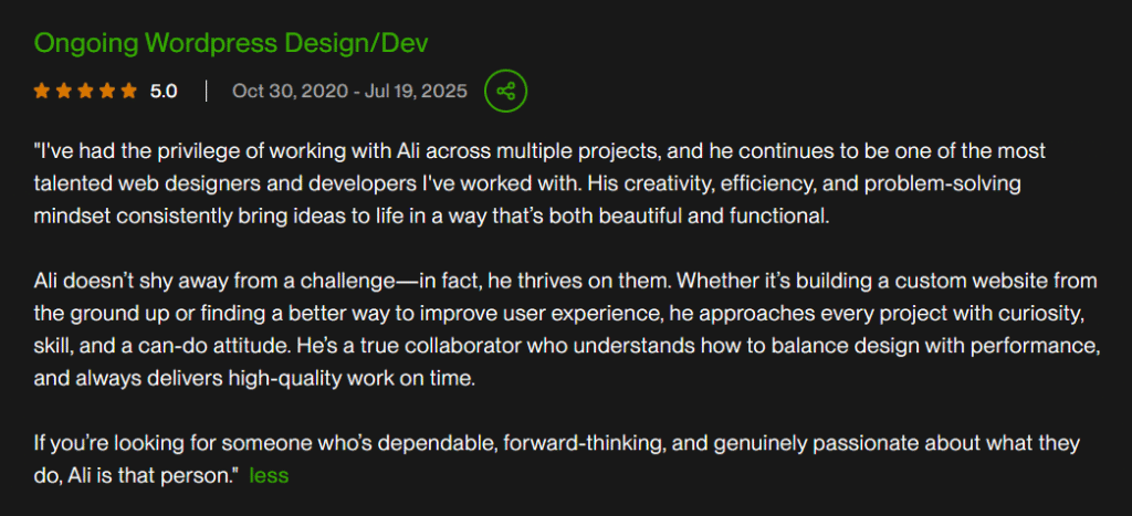 client review for web design and development agency
